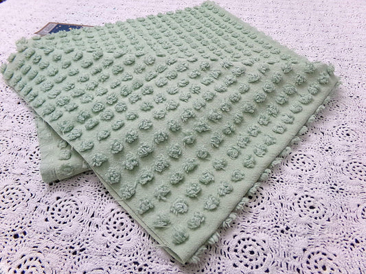 vintage chenille bedspread fabric boho sage green pops popcorn design 18x24"