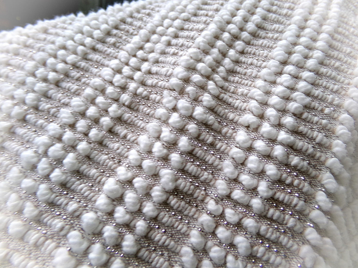 Chic Mocha Vintage Chenille Fabric Silver Lurex & White Pearl Pops 20" x 24"