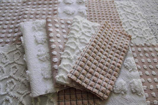 Trendy Neutral Chenille Squares, Vintage Meets Modern Craft Quilt Square Set from Vintage Bedspread Fabric, 16 Blocks, 6" x 6" inch