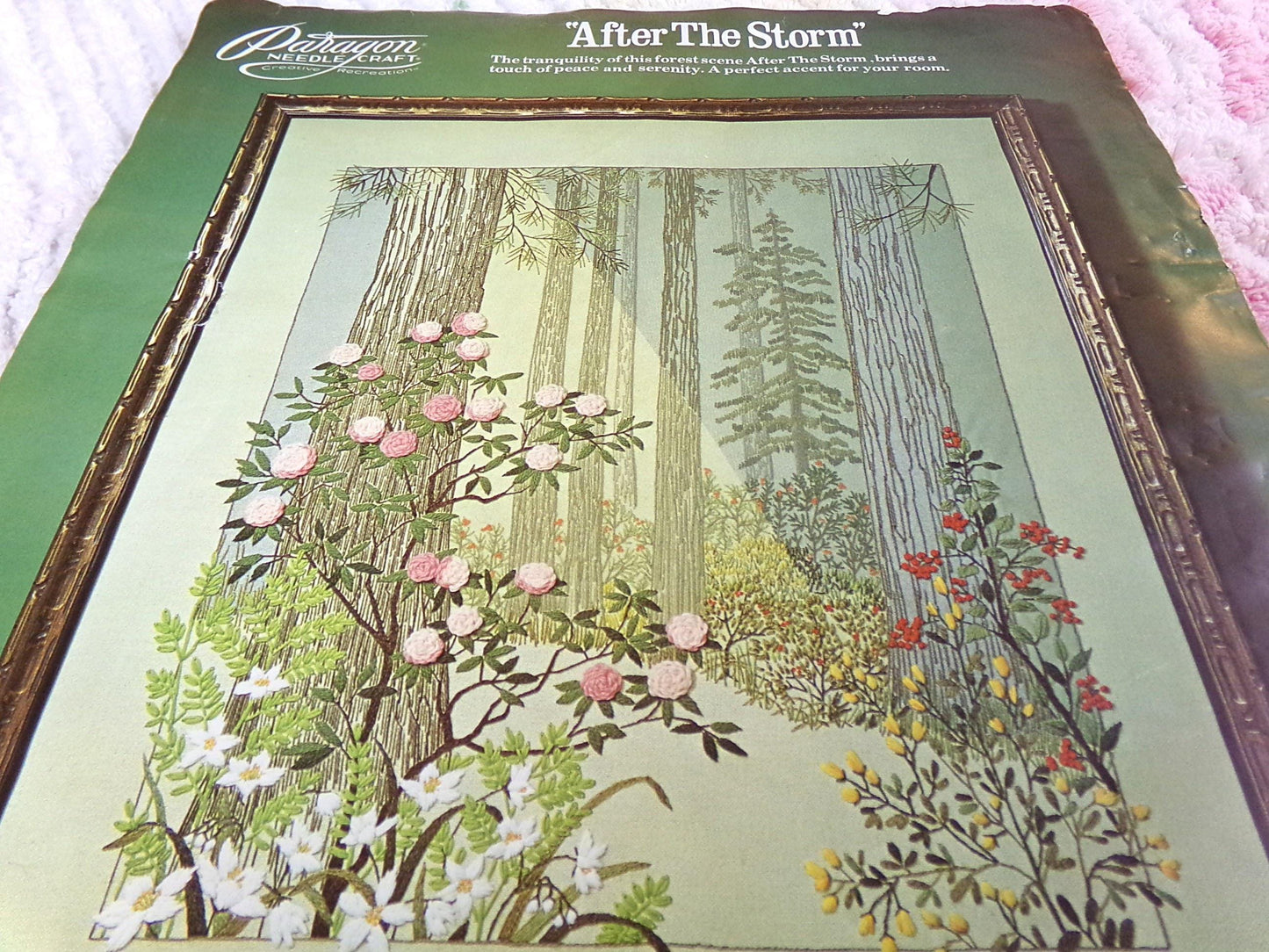 AFTER THE STORM Vintage Crewel Embroidery Kit Paragon Needlecraft #0611 ~ Hippie 70s Natural Woodland Wall Hanging, Georgia Ball Design