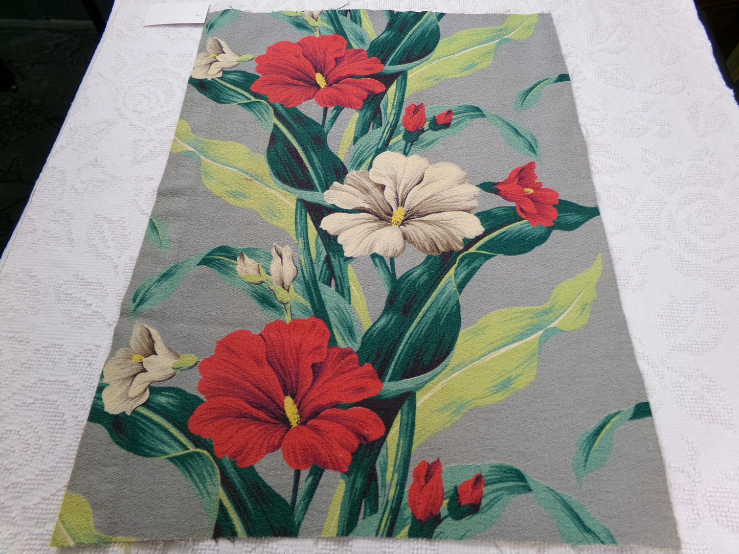 Vintage Barkcloth Fabric in a Bold Tropical Hibiscus Design