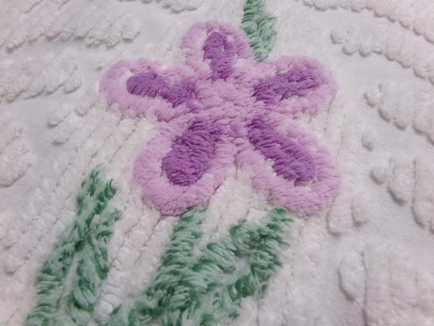 Lone Lilac Vintage Chenille Bedspread Fabric 19x36" Pc Lightweight Quilting Material