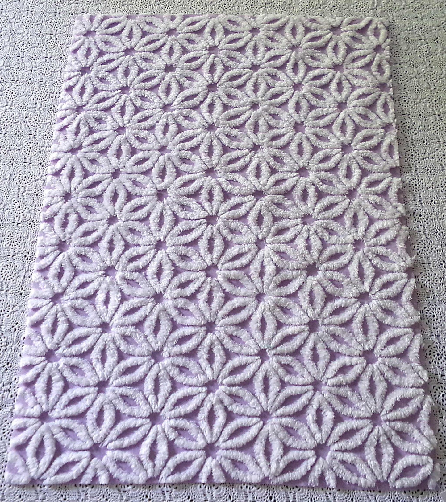 Spring Lavender Vintage Chenille Fabric in Lilac Purple & Fluffy White Daisy, 19" x 25" inch Piece, Lovely in Quilts