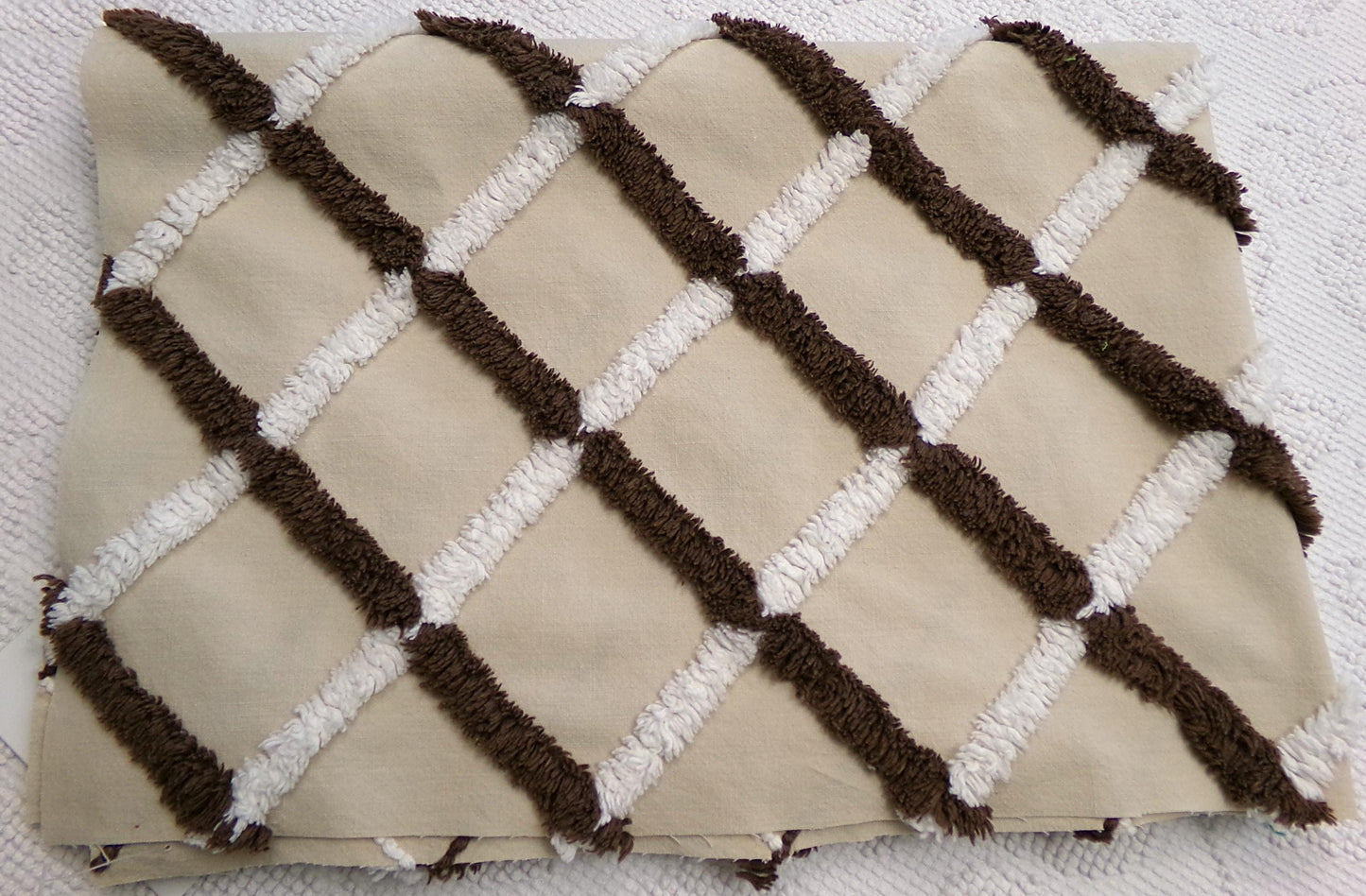 crosshatch vintage chenille fabric in mocha, chocolate brown & white, 18" x 27" piece