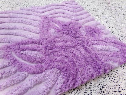 Lilac Floral Vintage Chenille Bedspread Fabric Piece 10.75x22" Plush Sewing Material