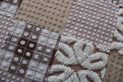 Cozy Mocha Chenille Quilt Squares Set, from Vintage Bedspread Fabric, 16 Blocks, 6" x 6" inches each, Pops & Daisies