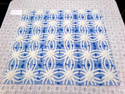 serene blue & white vintage chenille fabric, 19" x 23" cotton quilt material