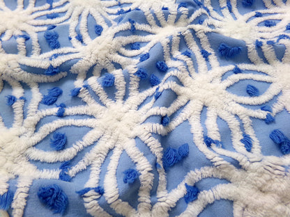 serene blue & white vintage chenille fabric, 19" x 23" cotton quilt material