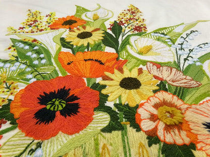 Boho Autumn Bouquet Finished Crewel Embroidery, Vintage Paragon Needlecraft 0408, Floral Wall Art