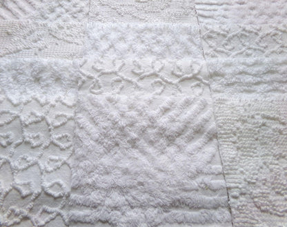 white vintage 6" chenille squares, set of 12 quilt blocks in a classic selection of popular patterns for sewing & crafts