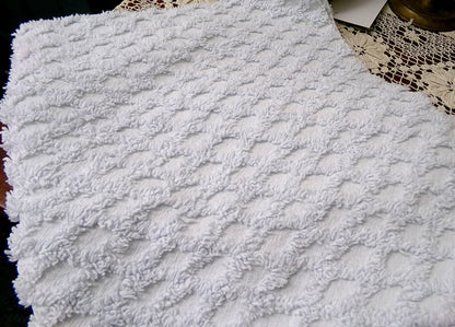 Vintage Cool Blue Chenille Fabric, diamond lattice pattern, sewing craft quilt material, 19" x 24" piece