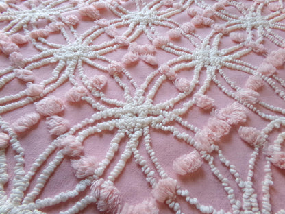feminine pink vintage chenille bedspread fabric 18" x 24"quilt material