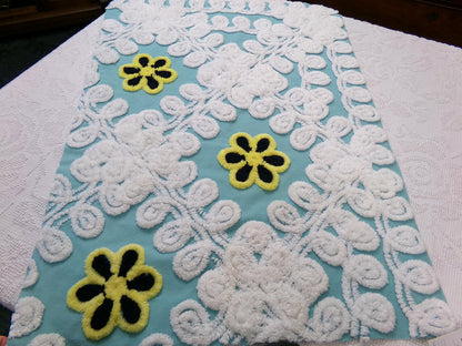 midnight seaspray vintage chenille fabric piece, plush sewing material 20" x 29"