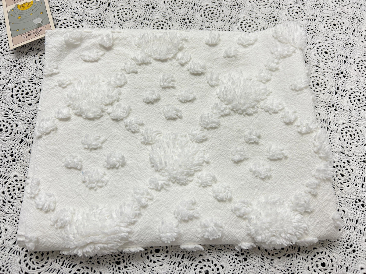 Minimalist White Vintage Style Chenille Fabric, 16x20" Quilt Sewing Textile