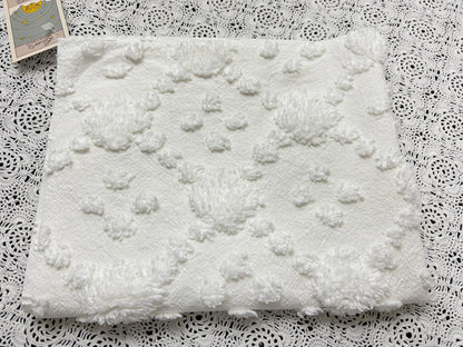 Minimalist White Vintage Style Chenille Fabric, 16x20" Quilt Sewing Textile