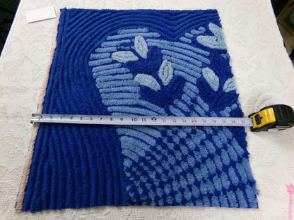 celestial blue vintage chenille bedspread fabric, plush abstract deco tufting, 22" x 20" piece
