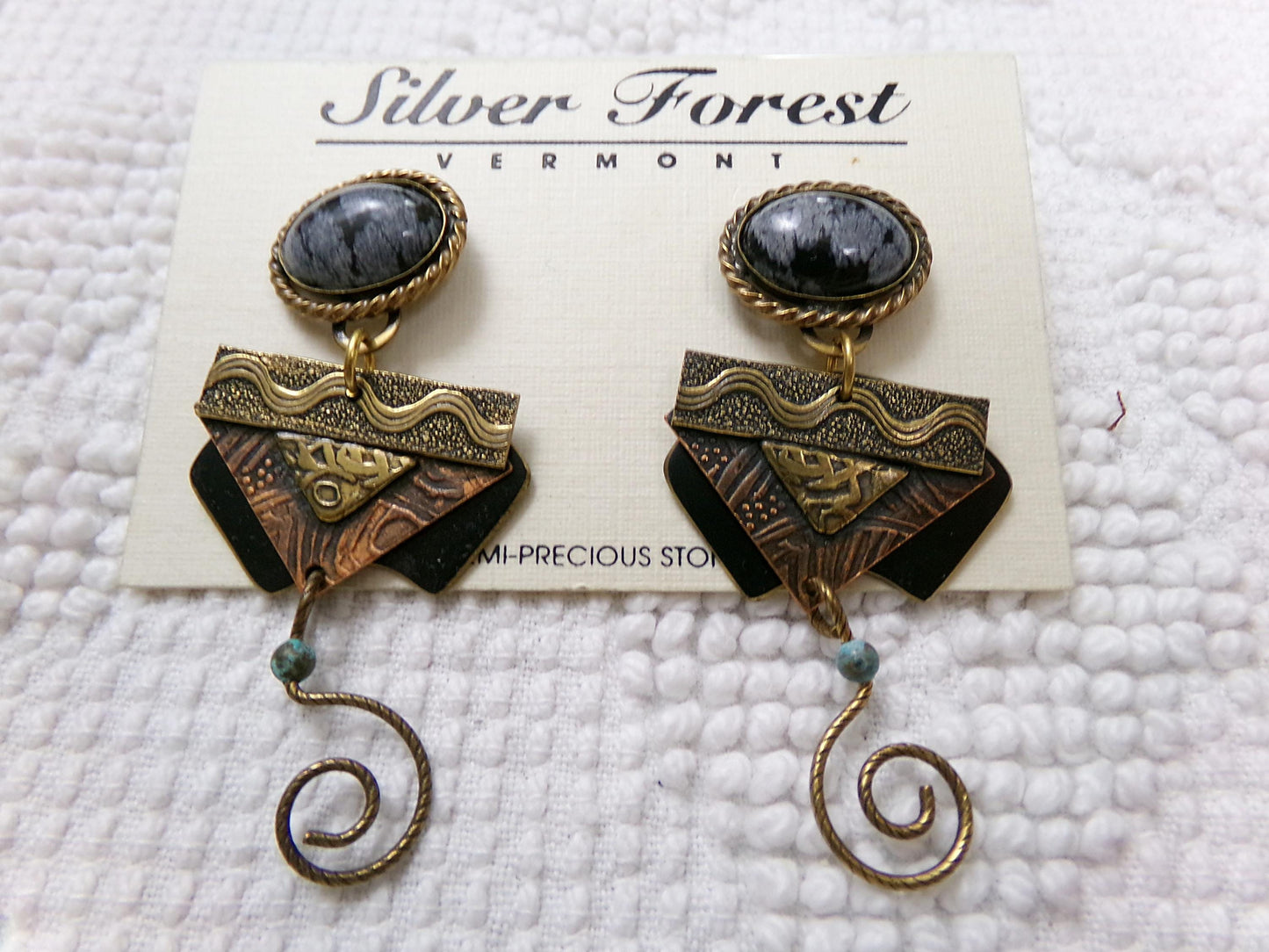 Boho Dangle Pierced Earrings, Artsy Vintage Silver Forest Made in USA Vermont