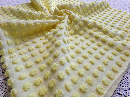 Happy Little Pops Vintage Chenille Material, Cheerful Yellow Nubby Popcorns Fabric, 18" x 34" inch Piece, Uplifting in Handmade Quilts