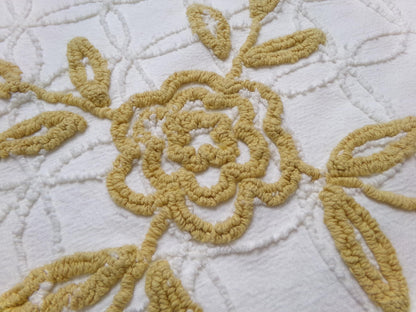 Vintage Chenille Fabric Piece, Compass Rose Sewing & Quilt Material 22" x 25"