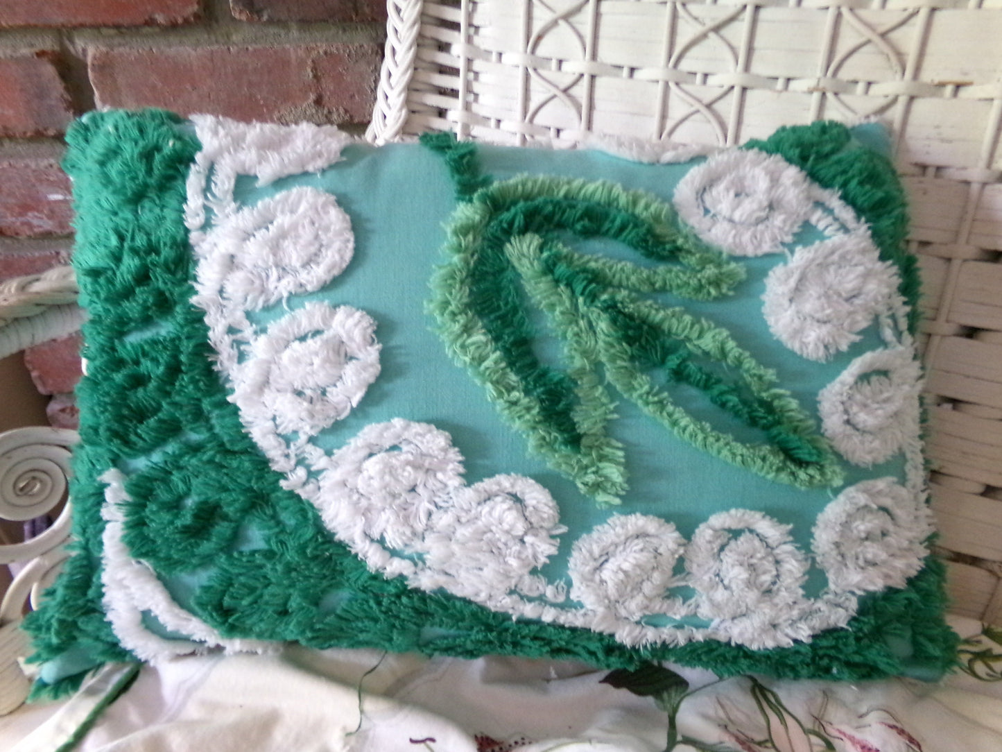 Botanical Leaf Pillow Cover & Insert, 12" x 16", REVERSIBLE Accent Pillow Designed from Vintage Chenille Bedspread Fabric, Shabby Home Decor