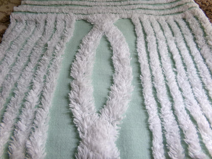 Fabric Piece from Vintage Chenille Bedspread in Mint Green & White Geometric Stripe, 12" x 22" inches