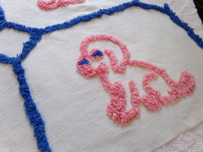 Cutest Pink Puppy Dogs Vintage Chenille Fabric, 4 Puppies on Cotton Feedsack, 22" x 28" Piece, Upcycle into Handmade Quilts, Pillows