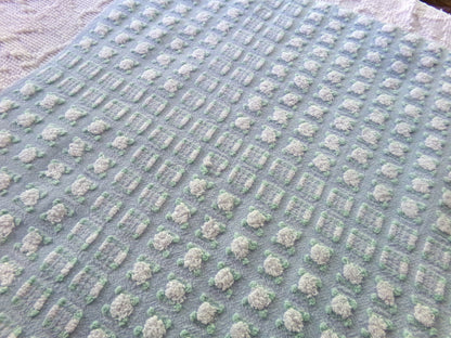 White Rosebud Vintage Chenille FABRIC, Phantom Morgan Jones Blue Terrace Roses, 24" x 18.5" inch Piece, Beautiful in Quilts