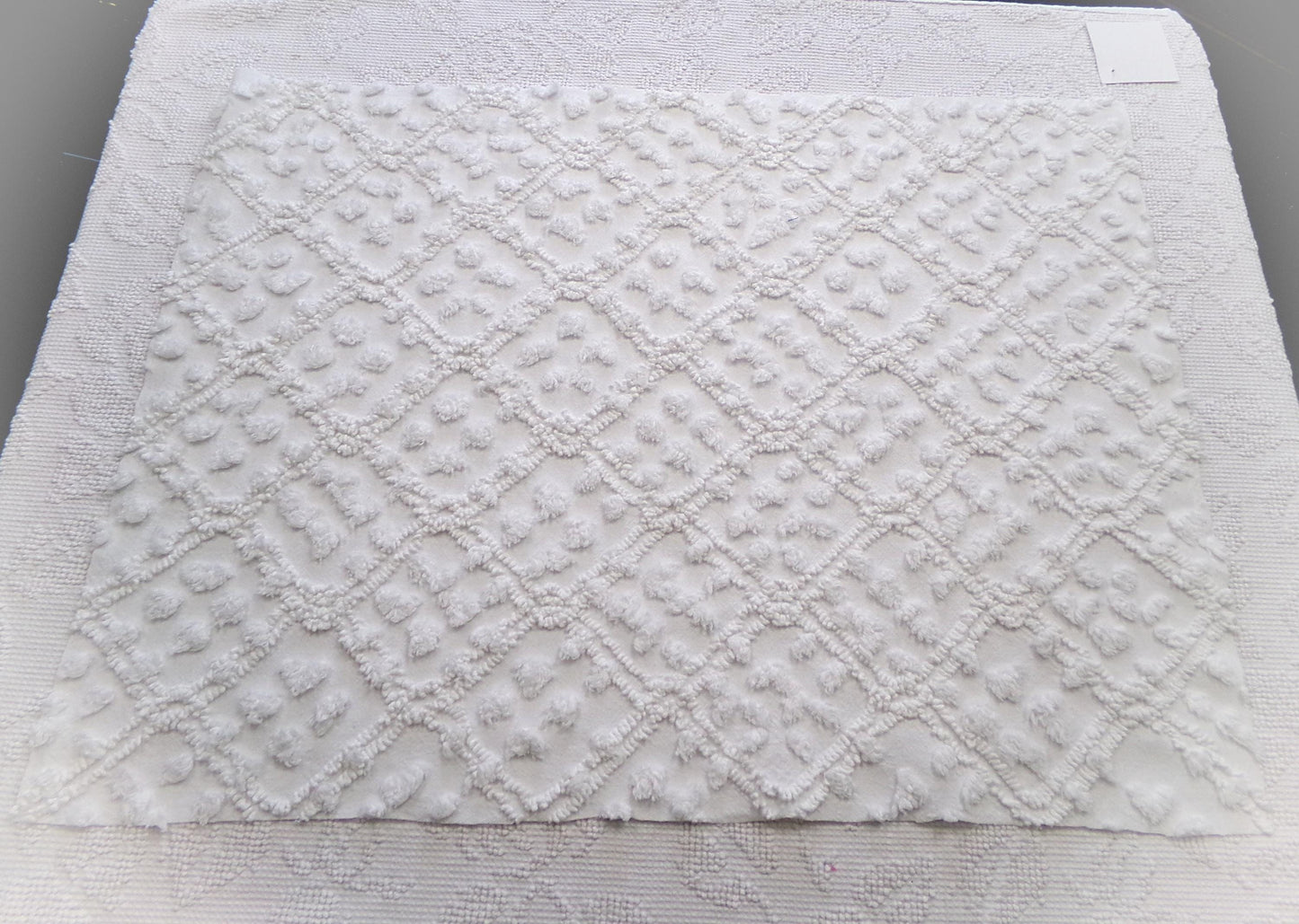 White Vintage Chenille Fabric: Tumbling Block Pops Geometric Design, 20" x 24" Piece Sewing & Quilt Material