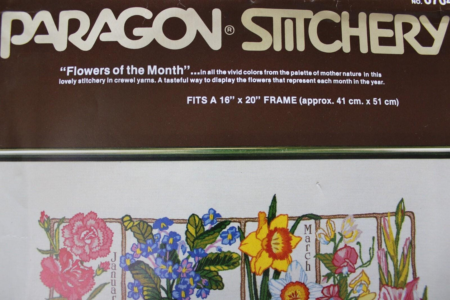 FLOWERS of the MONTH Vintage Crewel Embroidery Kit Floral Paragon Stitchery 0704