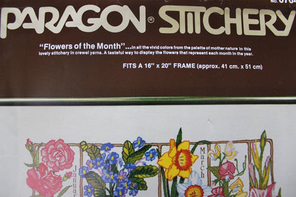 FLOWERS of the MONTH Vintage Crewel Embroidery Kit Floral Paragon Stitchery 0704