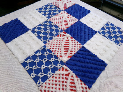 America Vintage Chenille Fabric Squares, 16 Red, White & Blue 6" Quilt Blocks