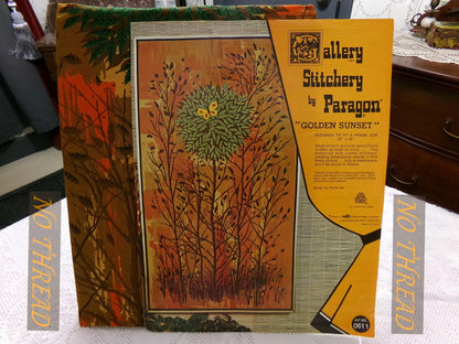 GOLDEN SUNSET Vintage Crewel Kit, *NO Thread* Paragon Embroidery #0611, Huge Boho 70s Wall Hanging, Phyllis Hall