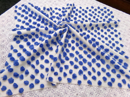 royal blue pops vintage chenille bedspread fabric handtufted white cotton 20x24"