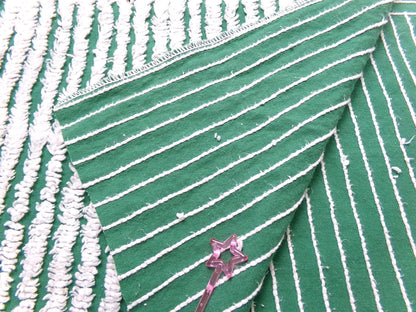 Evergreen & Snow White Vintage Chenille Bedspread Fabric, Geometric Stripes 15" x 27" piece