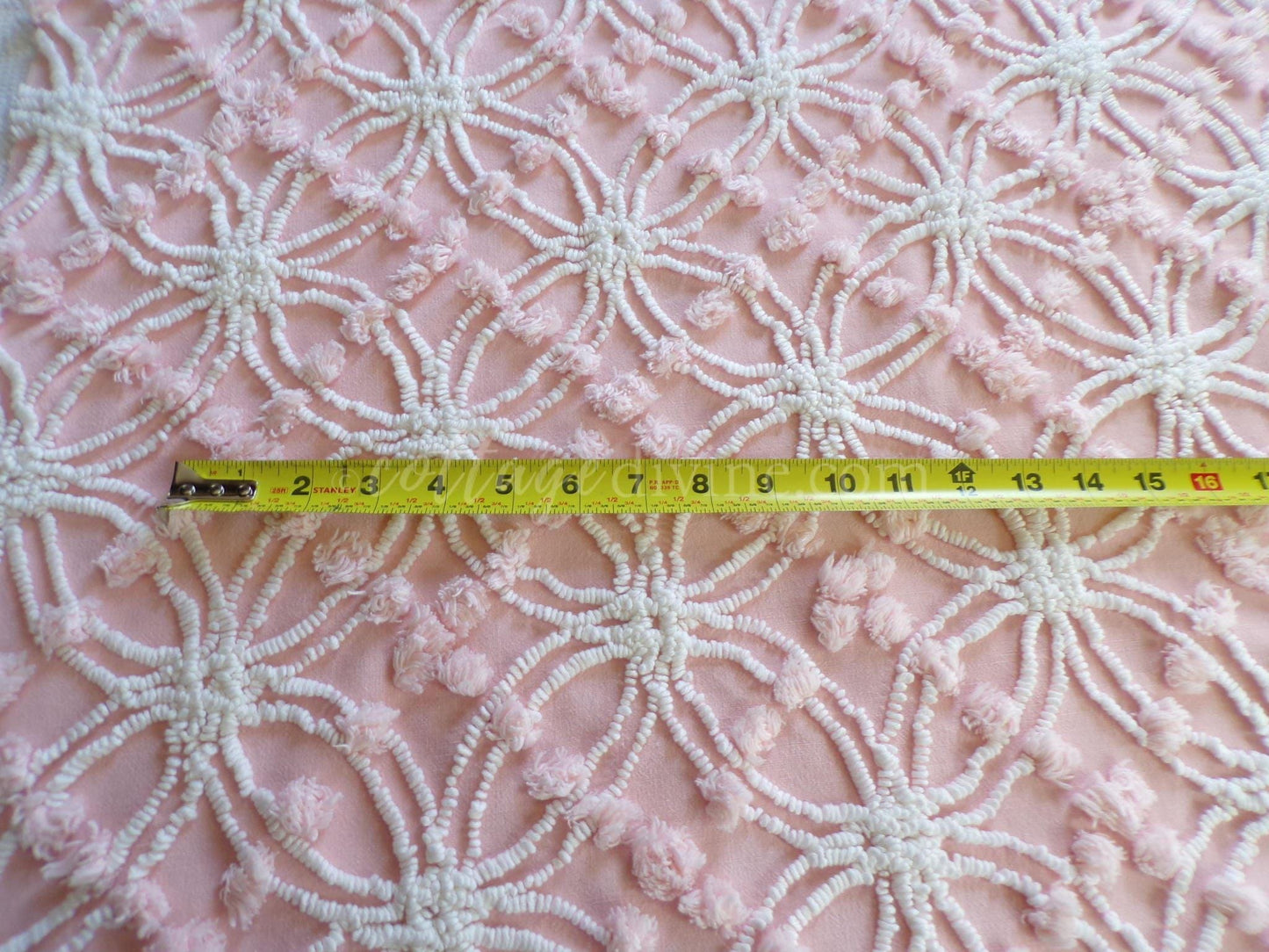 Pretty Peachy Pink Vintage Chenille Fabric Piece, Spider Ring Overtufted Pop Design, Pretty in Quilts & Pillows, 27" x 18" Sewing Material