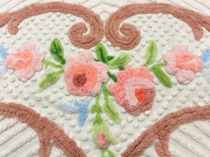 Vintage Floral Chenille Fabric, 22x24" Antique Sewing Textile
