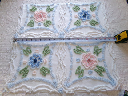 Cottage Vintage Chenille Fabric, 20" x 21" Piece Floral White Sewing Quilt Material