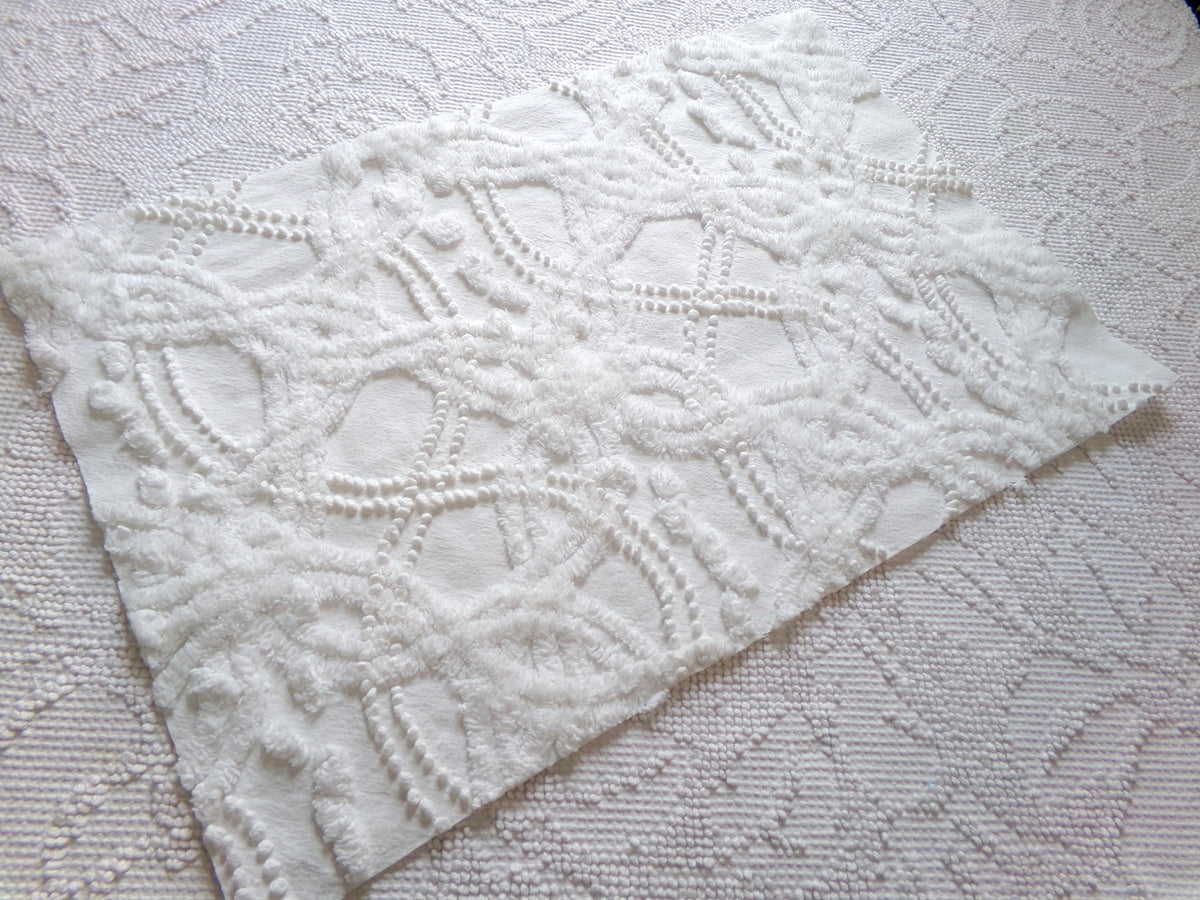 White Infinity Links Vintage Chenille Bedspread Fabric, 12x18" Piece