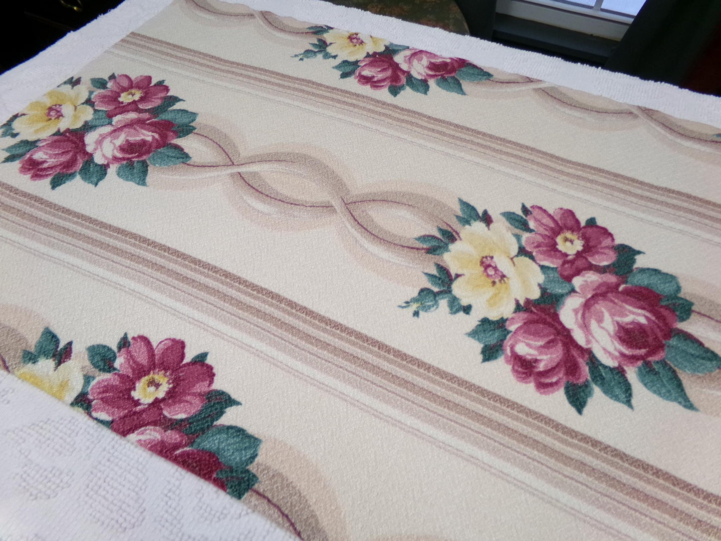 Glencourt Vintage Floral Barkcloth Fabric, Champagne Beige 20" x 26" Deconstructed Curtain Panel