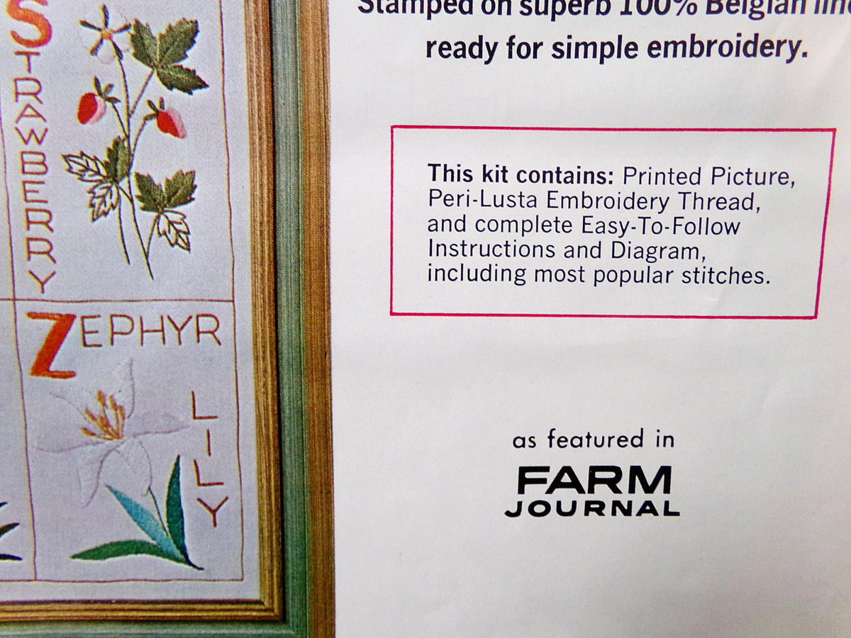 WILDFLOWER ALPHABET SAMPLER Crewel Stitchery Kit Vintage Paragon 0955 Embroidery