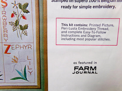 WILDFLOWER ALPHABET SAMPLER Crewel Stitchery Kit Vintage Paragon 0955 Embroidery