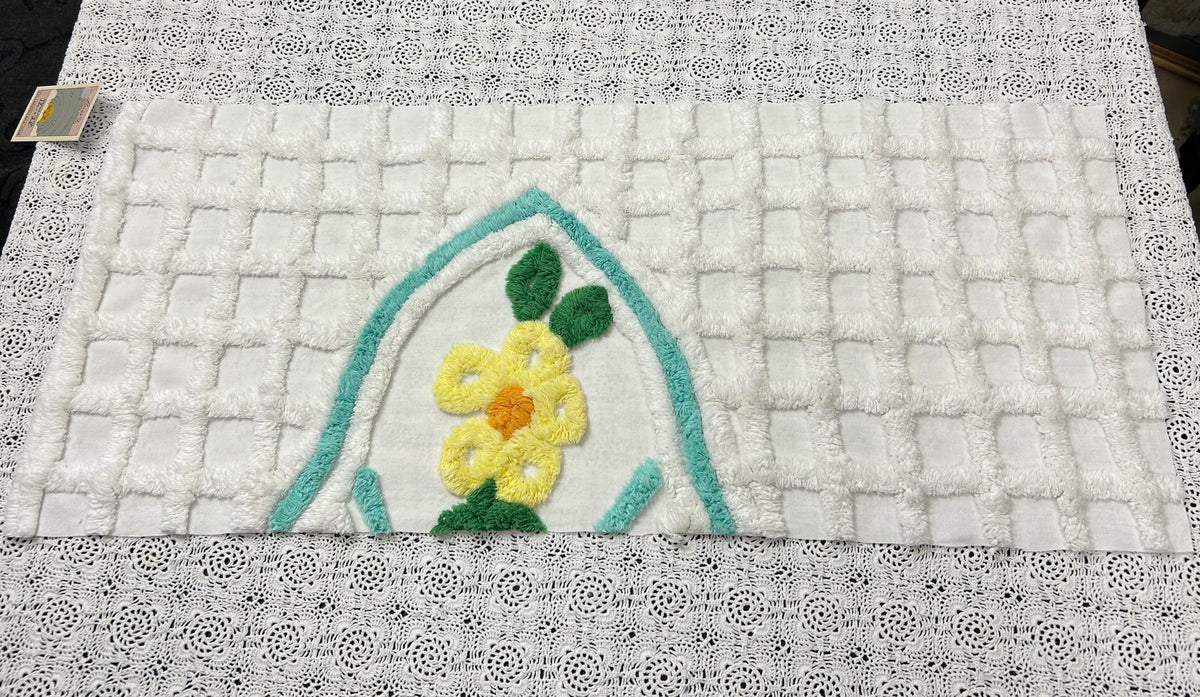 White Lattice Vintage Chenille Fabric 12x28" Plush Flower Piece