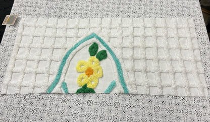 White Lattice Vintage Chenille Fabric 12x28" Plush Flower Piece