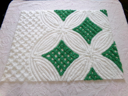 plush vintage chenille fabric: preppy kelly green & white wedding rings, 18" x 24" piece