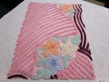 Cottage Pink Floral Vintage Chenille Fabric, Shabby Mauve Sewing & Quilt Material, 17" x 23" piece