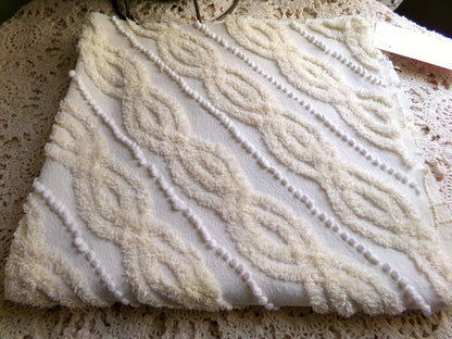 elegant infinity tuft vintage chenille fabric with little pearl pops in warm buttercream, 20" x 22" inch piece of sewing material
