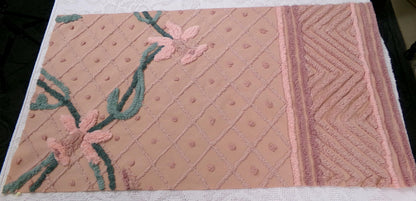Darling Daffodils Vintage Chenille Fabric Antique Shabby Floral Sewing Material 17x31"
