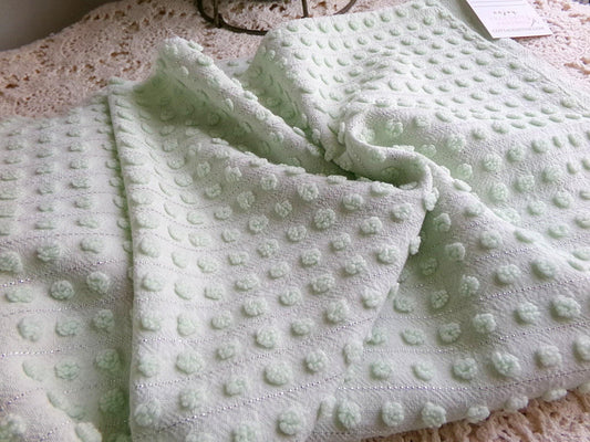 mint green pops vintage chenille fabric nubby popcorns silver sparkle lurex 20x25"