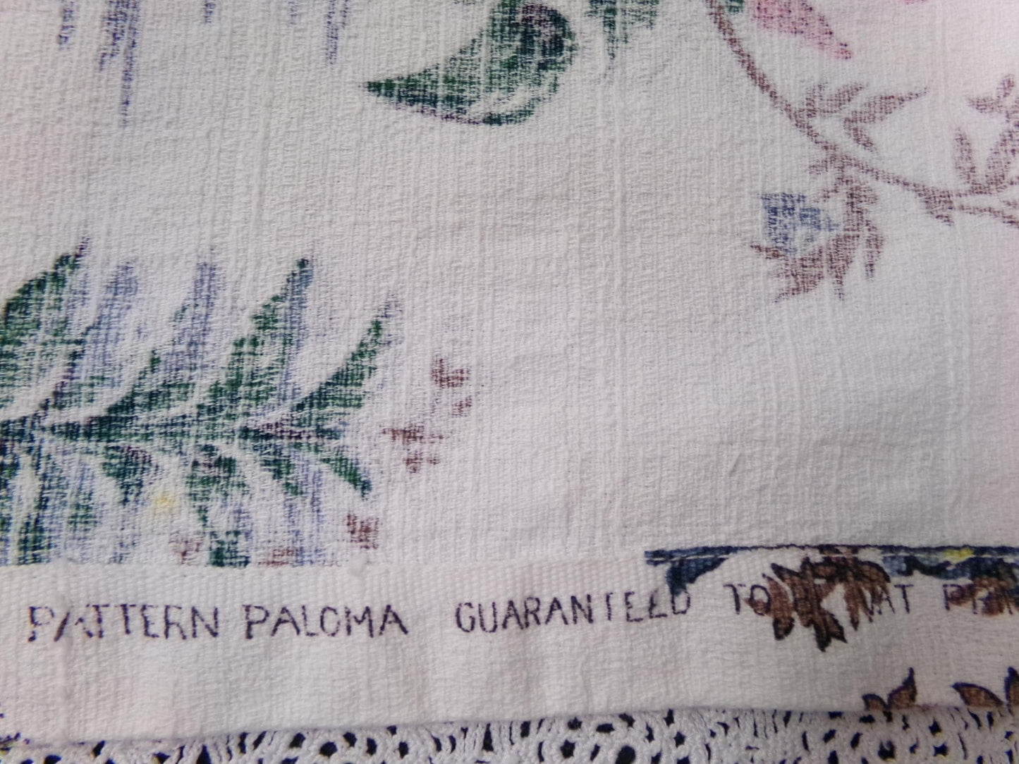 Vintage Barkcloth Fabric Panel Paloma Exotic Bird & Floral Botanical Print, 20x30"