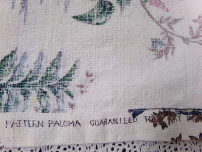 Vintage Barkcloth Fabric Panel Paloma Exotic Bird & Floral Botanical Print, 20x30"